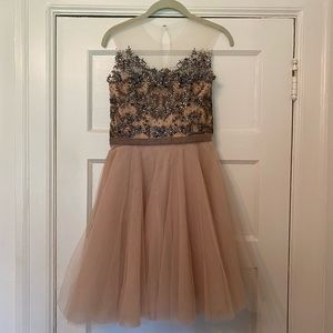 Reem Acra Tulle Bedazzled Dress